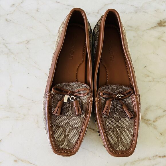 COACH Khaki Saddle Greenwich Signature Jacquard Logo Print Loafer - US 7 - Picture 2 of 8
